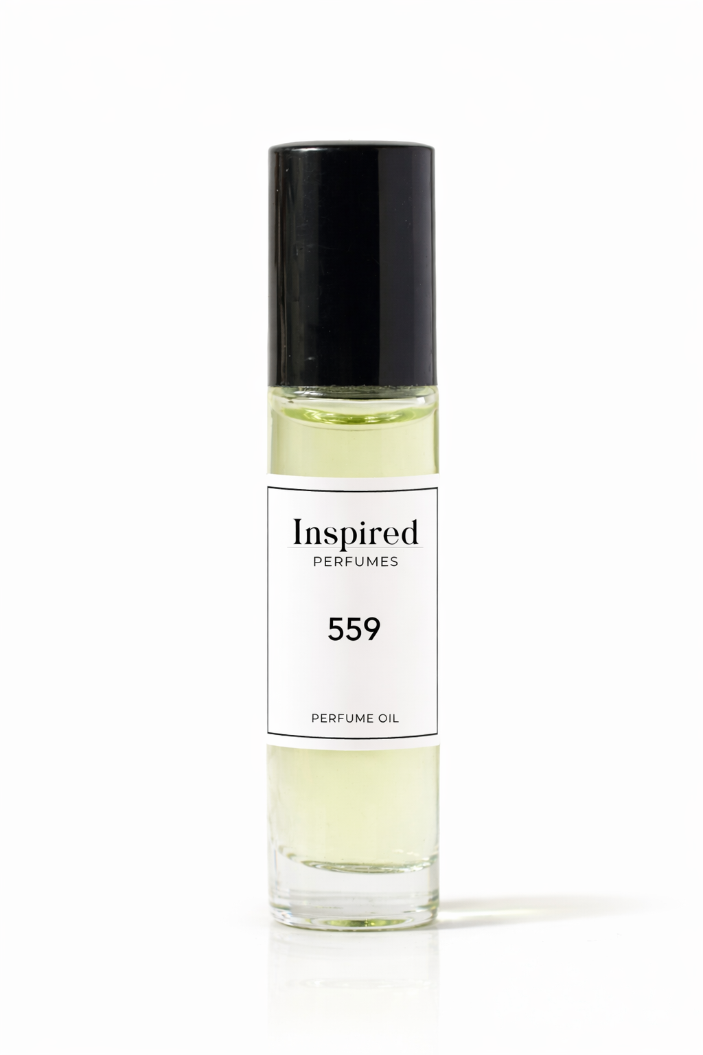 Perfume bottle labeled 'Inspired Perfumes 559' on a light background